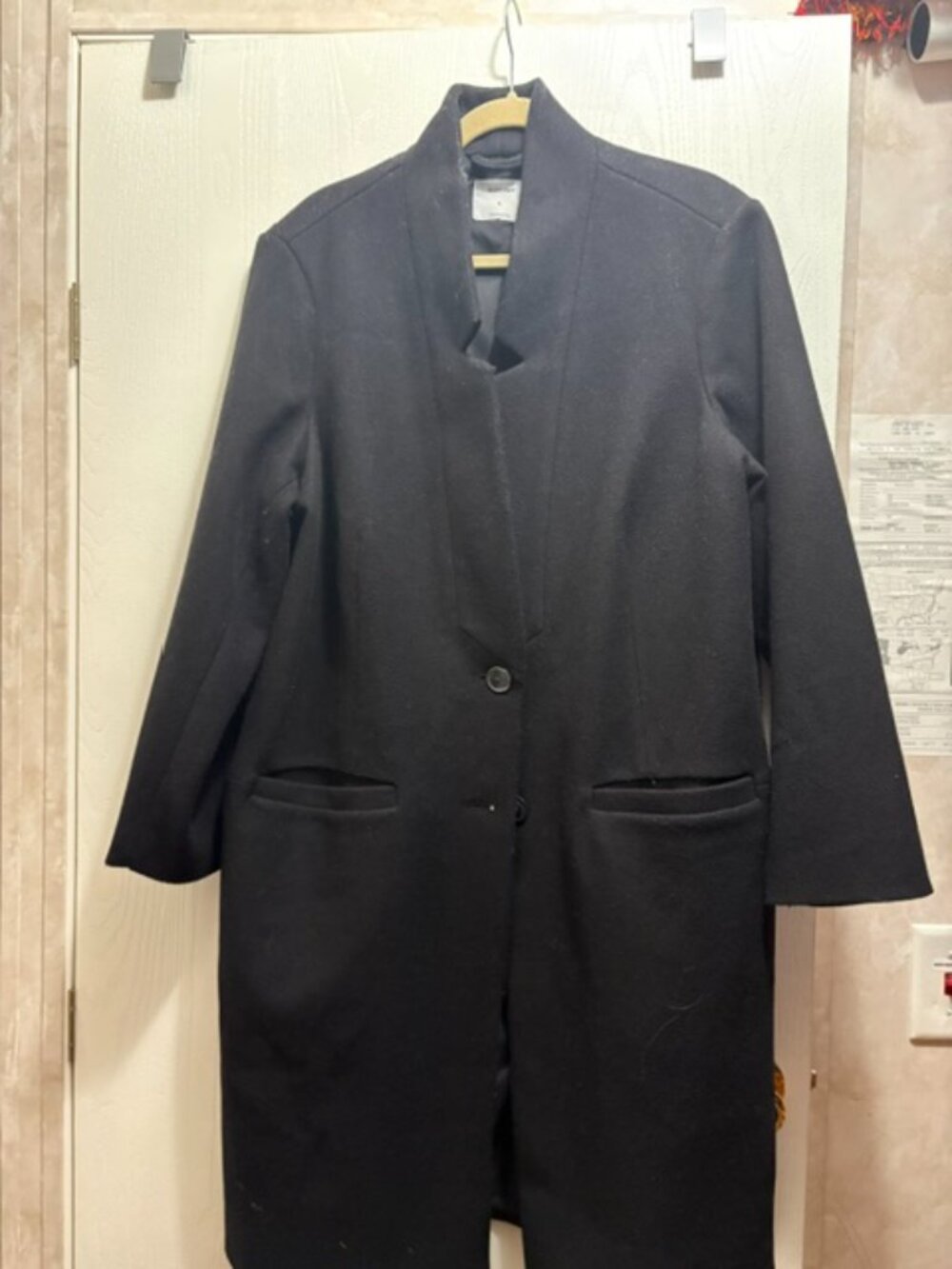 Old Navy Black long tailored coat, stand collar
